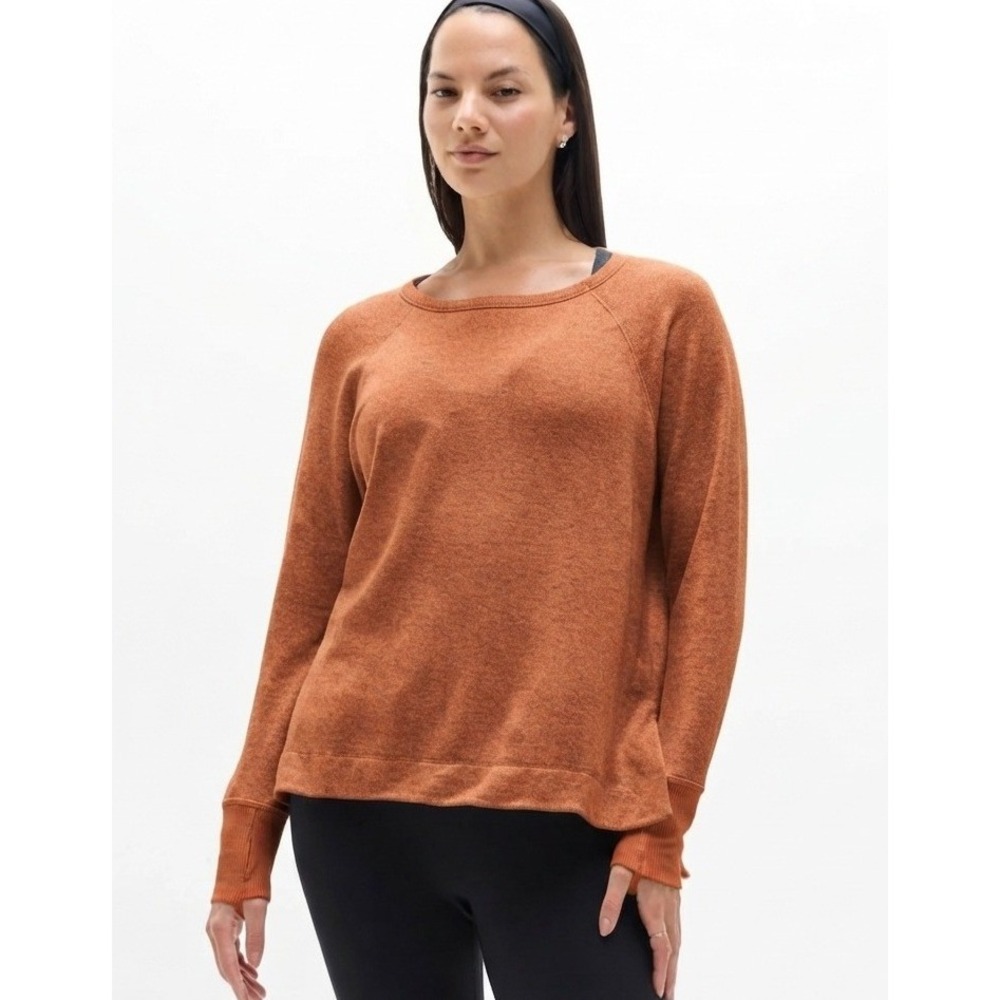 Athleta Womens Coaster Luxe Sweatshirt Burnt Orange Large Activewear Sporty Good
